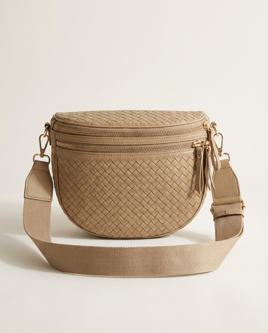 Solène Woven Belt Bag in Taupe