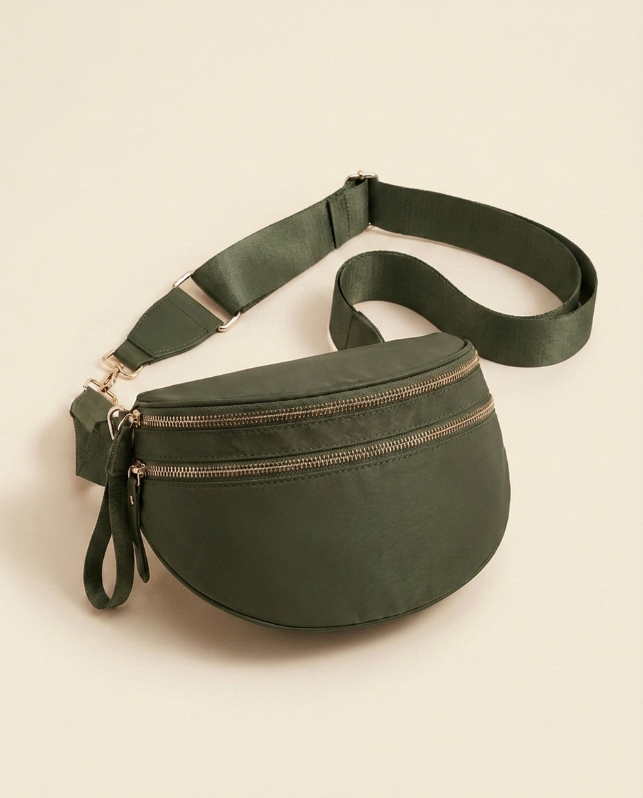 The Crescent Shoulder Bag in Forest — three-quarter angle view