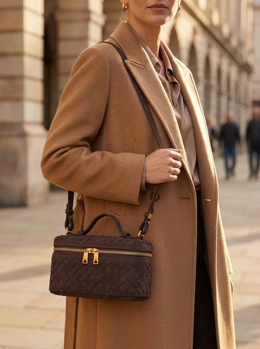 Odette Suede Shoulder Bag - worn on shoulder