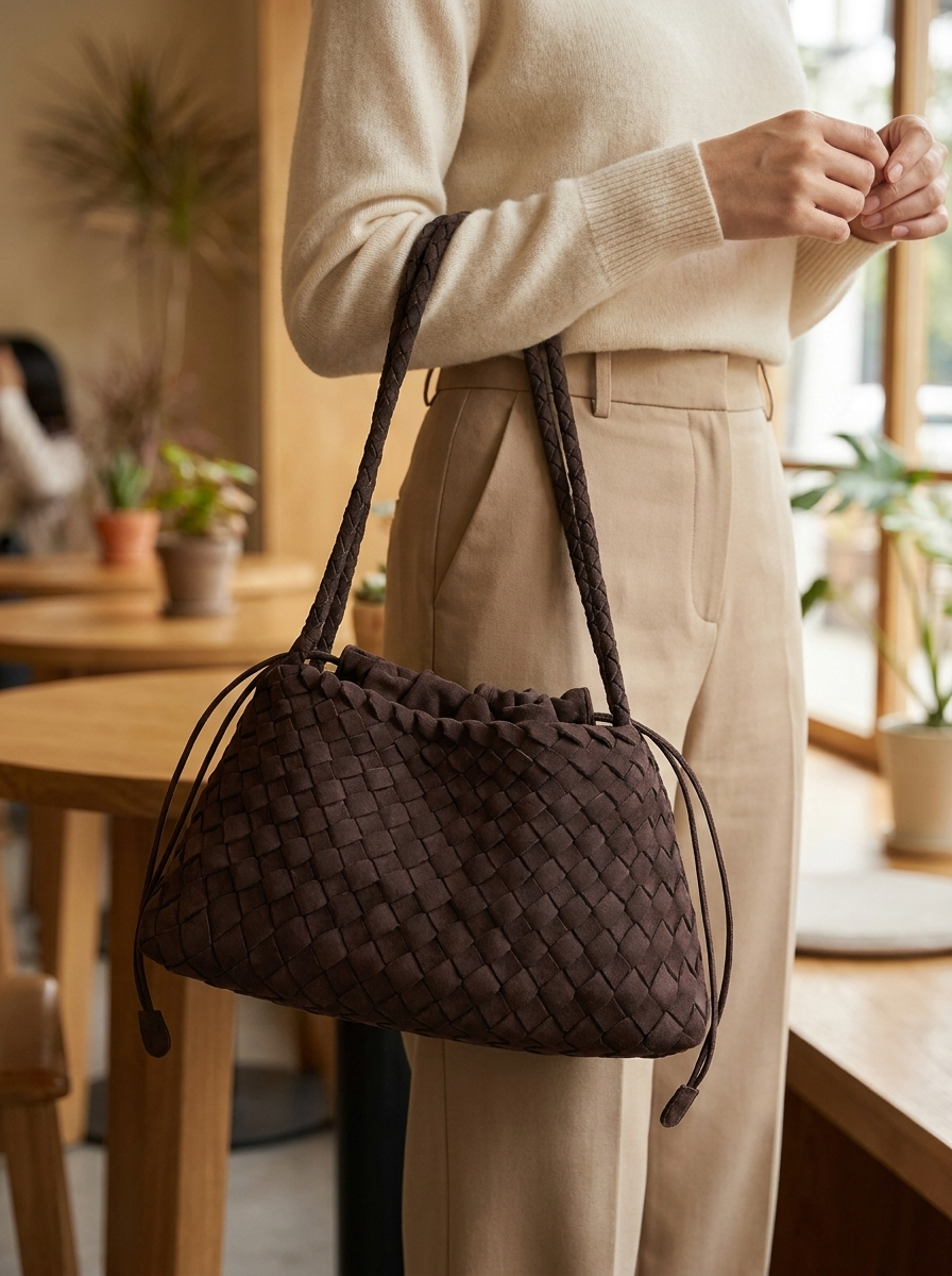 Vivienne Suede Woven Tote - carried in hand