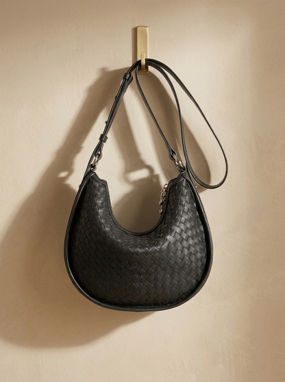 Céleste Leather Crescent Bag - worn two ways, crossbody strap