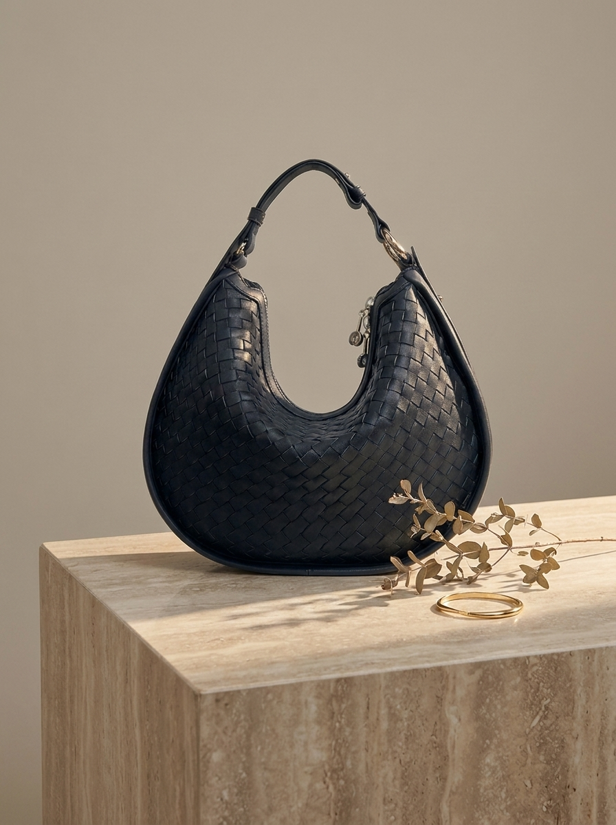 Céleste Leather Crescent Bag - Ink - still life