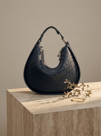 Céleste Leather Crescent Bag - Ink - still life