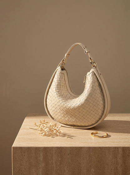 Céleste Leather Crescent Bag - Eggshell - still life
