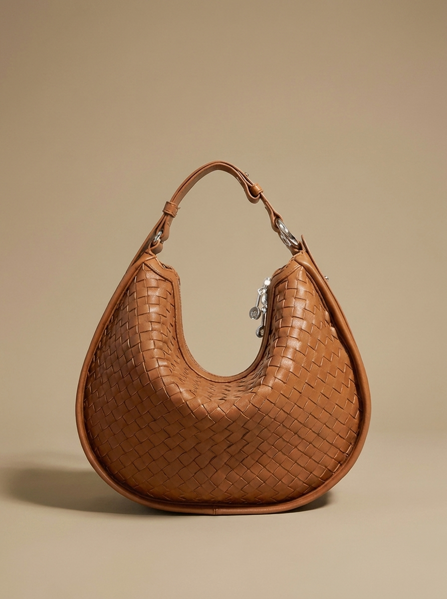 Céleste Leather Crescent Bag - Caramel - studio hero