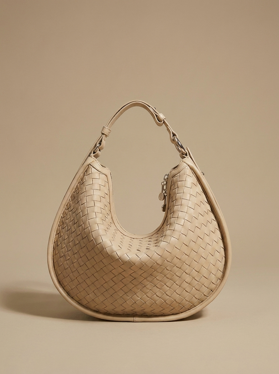 Céleste Leather Crescent Bag - Oat - studio hero