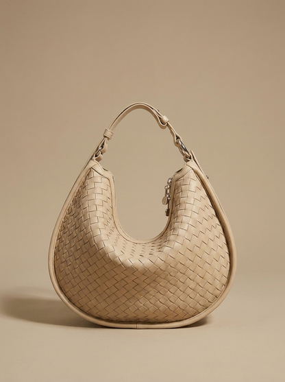 Céleste Leather Crescent Bag - Oat - studio hero