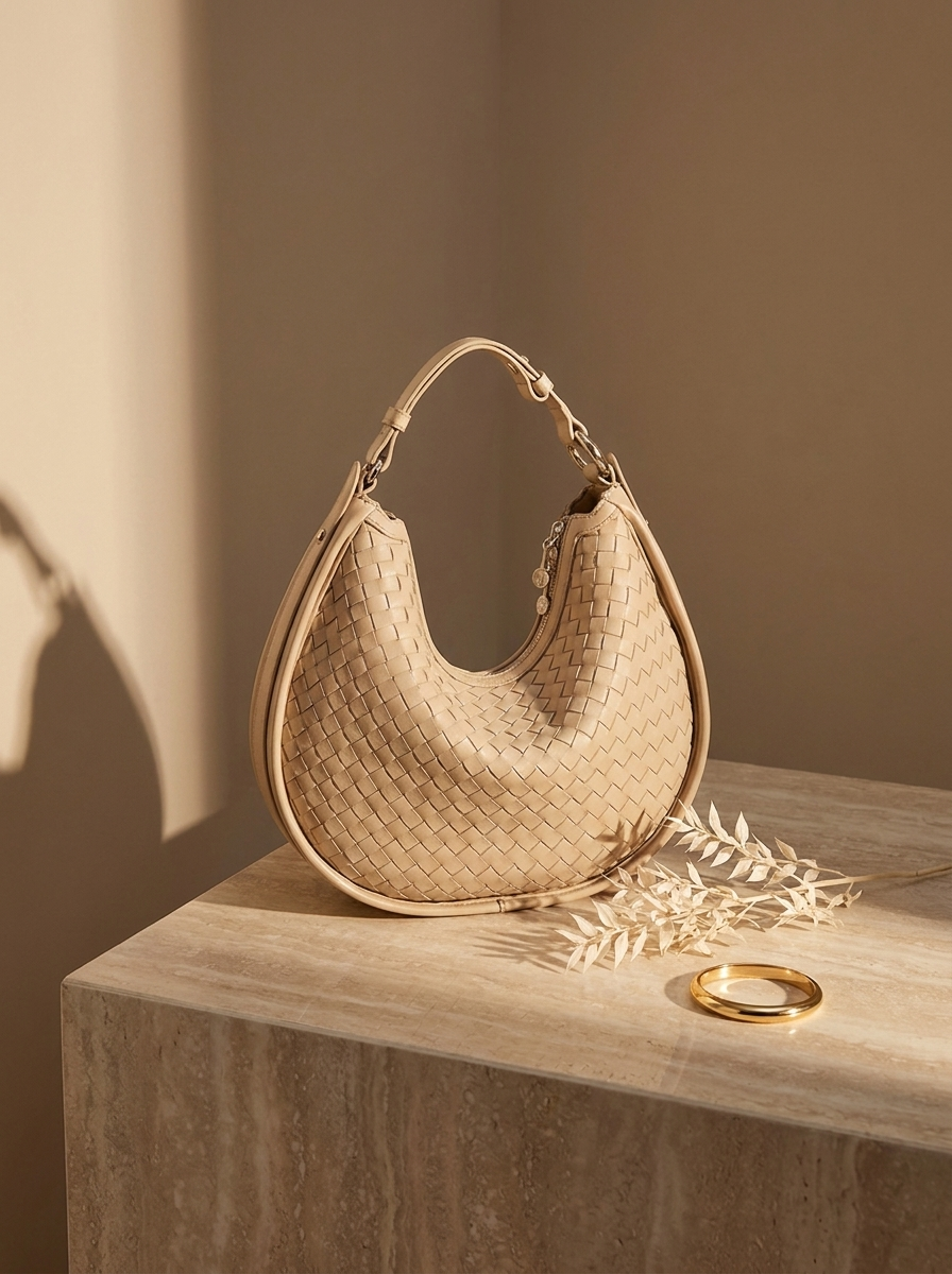 Céleste Leather Crescent Bag - Oat - still life