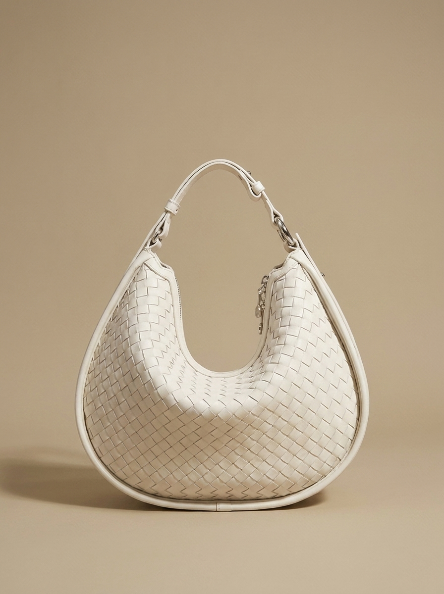 Céleste Leather Crescent Bag - Ivory - studio hero