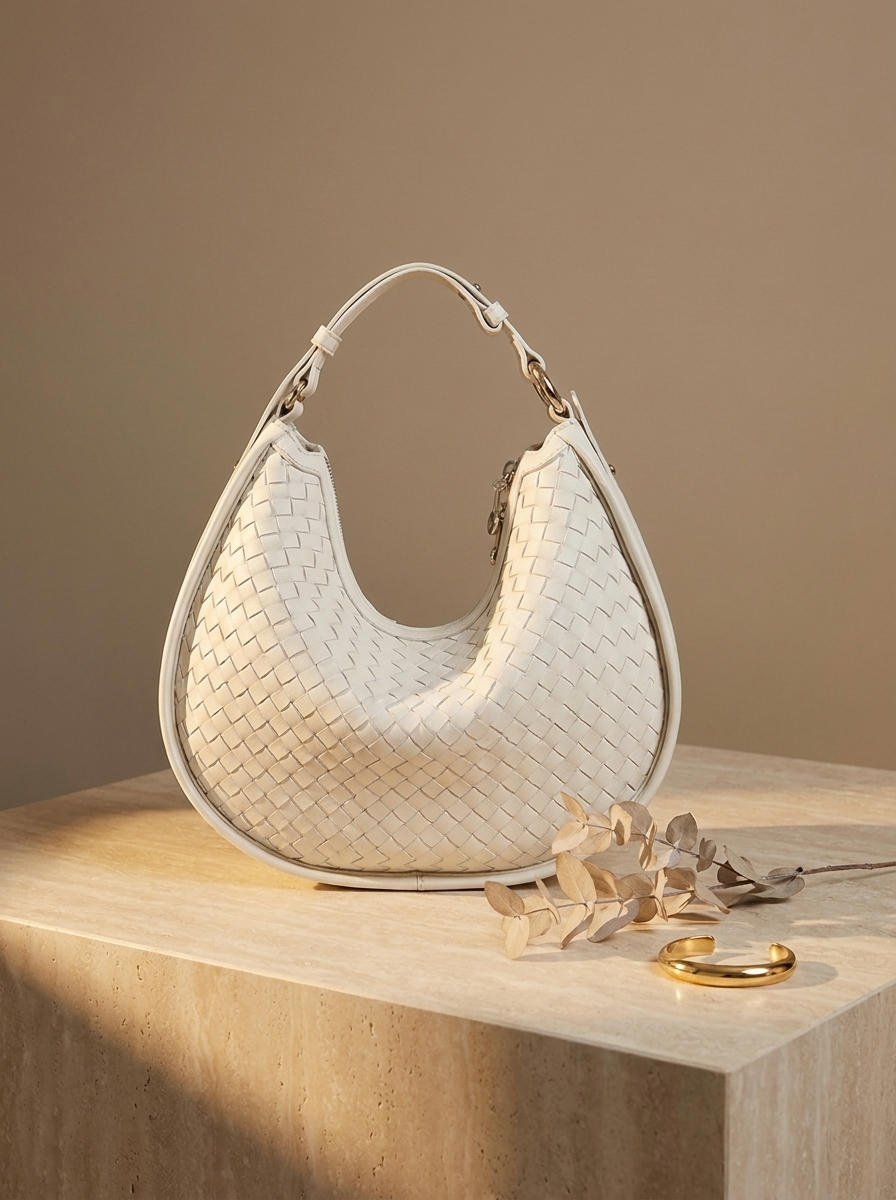Céleste Leather Crescent Bag - Ivory - still life