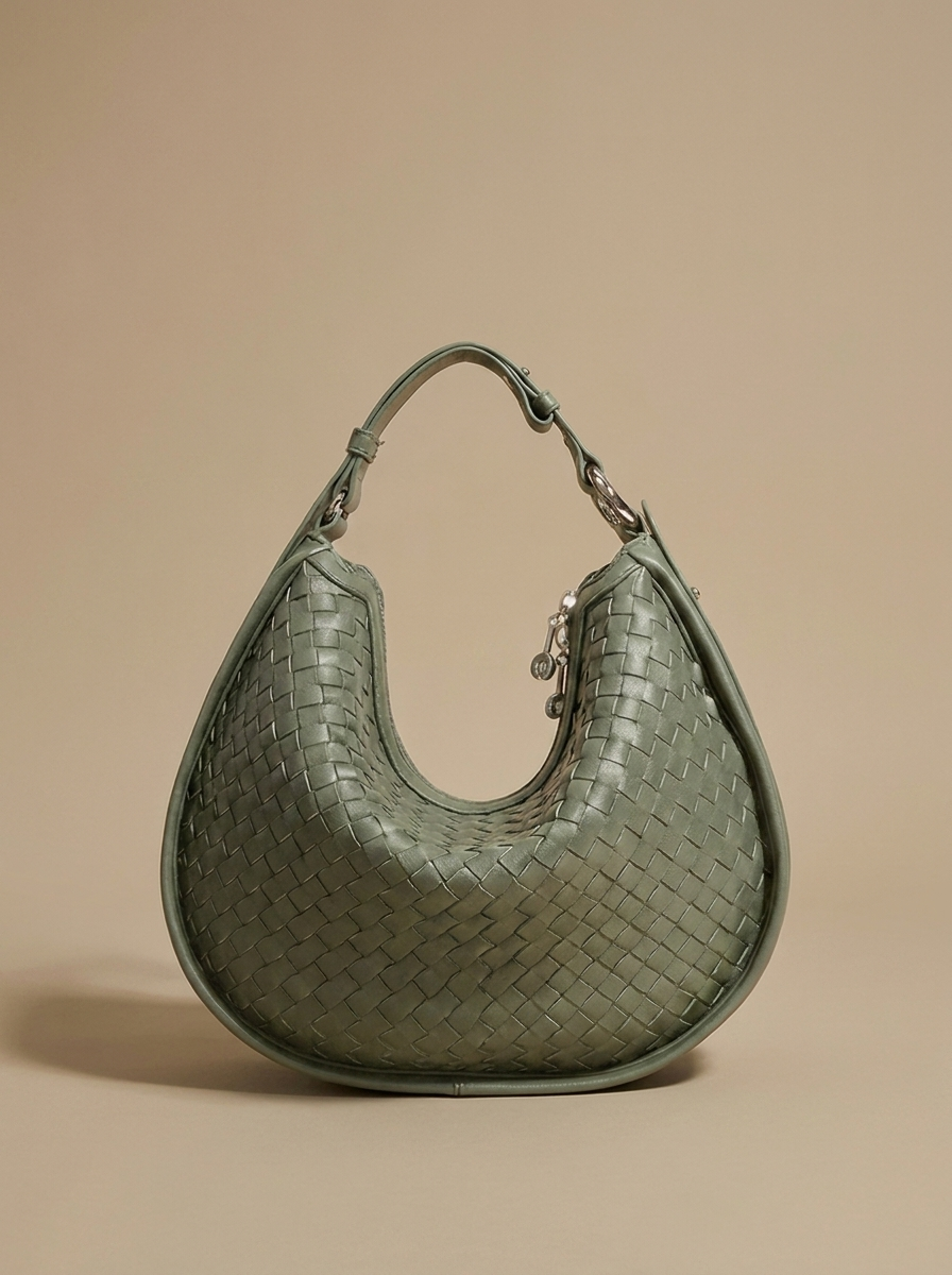 Céleste Leather Crescent Bag - Sage - studio hero