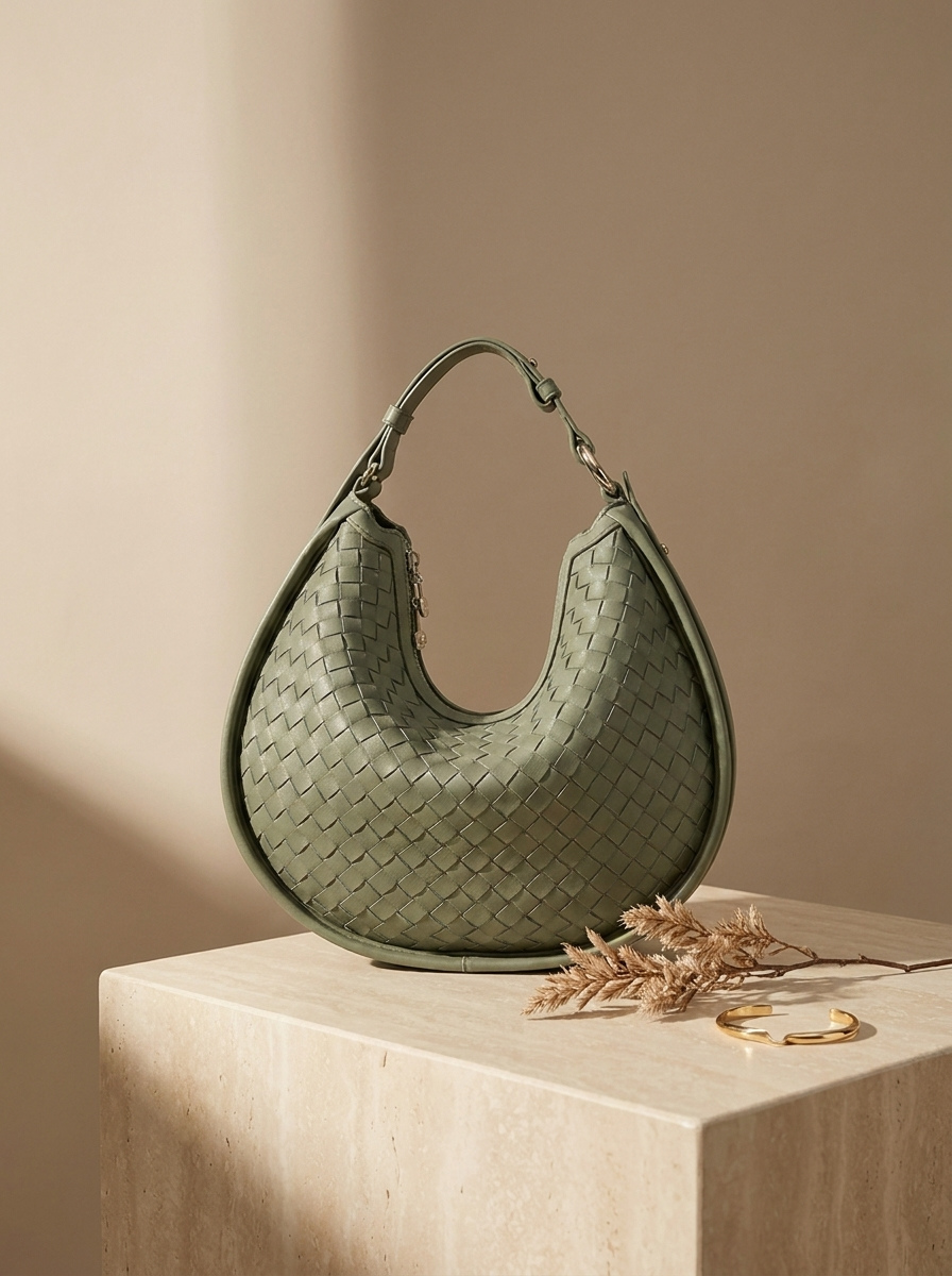 Céleste Leather Crescent Bag - Sage - still life