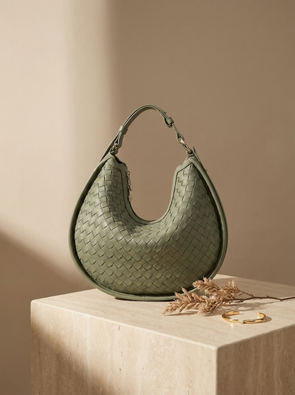 Céleste Leather Crescent Bag - Sage - still life