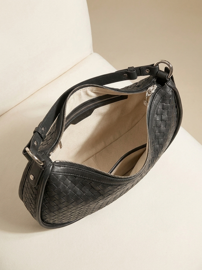Céleste Leather Crescent Bag - interior pocket and phone slot