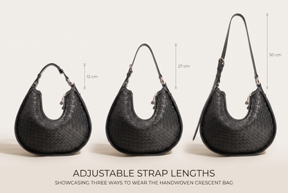 Céleste Leather Crescent Bag - adjustable strap drop 12cm 27cm 50cm